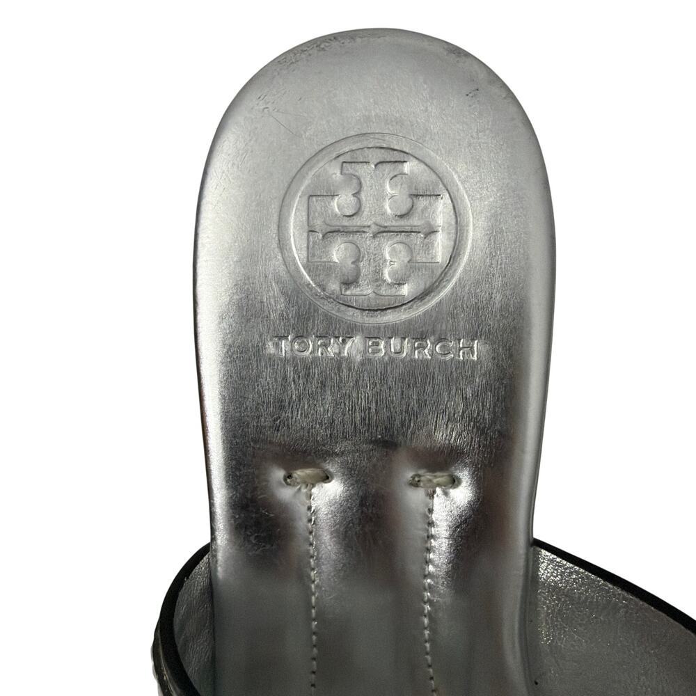 Tory Burch Miller Sandals Womens Size 6.5 Silver Metallic Leather Flat - Picture 6 of 13